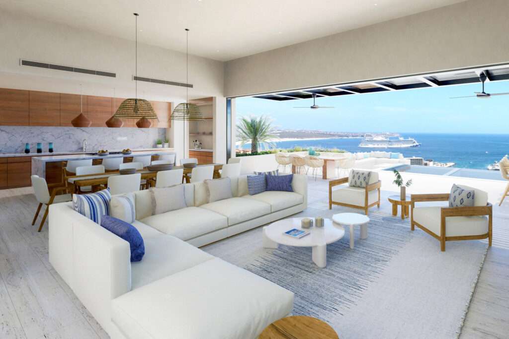 Cabo Luxury Beach Estates Luz de Diamante is perfectly situated just a short walk from the beach and nestled within the prestigious Diamante community positioned between the 5th and 16th holes of the Dunes Course designed by Davis Love III. Spanning approximately 20,000 sqft, this magnificent residence, built in 2017, seamlessly blends modern design with Mexican accents. The estate boasts four spacious master bedrooms, each providing stunning ocean for sale