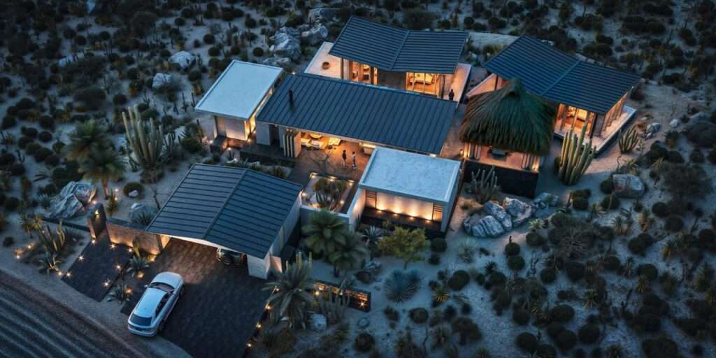 Cabo Luxury Migrino Casa Java is a thoughtfully designed four-bedroom residence currently under construction within The Palm, a low-density, master-planned community on the Pacific side, positioned between Los Cabos and La Paz. Set on a generous 1,700 SM lot with 749 SM of construction, the home is designed as two independent casitas, offering privacy, flexibility, and seamless functionality.The property features a swimming pool, palapa with outdoor kitchen and BBQ, studio, office, and outdoor shower, all surrounded by native desert landscaping with cardón cacti and regional vegetation. Parking includes two open spaces plus a closed garage.Residents of The Palm enjoy controlled density, access to a beach club, and a naturally private stretch of Pacific coastline. Casa Java is a thoughtfully designed four-bedroom residence currently under construction within The Palm, a low-density, master-planned community on the Pacific side, positioned between Los Cabos and La Paz. Set on a 1,700 SM lot with 749 SM of construction, the property has been carefully conceived as a private residential compound organized into three primary buildings, allowing for a clear separation between social living and private spaces.The central building serves as the social heart of the home, featuring open living and dining areas that connect seamlessly to the outdoor spaces. Adjacent to the social area is a dedicated studio / TV room with a built-in desk, ideal for media use or flexible workspace.The two private buildings house the bedroom suites. Casa Java offers two primary bedrooms, each with a full bathroom, walk-in closet, and a private sitting area. One of the master suites also includes an integrated office / working space, providing additional flexibility for remote work or quiet retreat. The remaining two bedrooms are generously sized and each includes a full bathroom and walk-in closet, ensuring comfort and privacy for family and guests.Outdoor living is an integral part of the design, featuring a swimming pool, palapa with outdoor kitchen and BBQ area, outdoor shower, and generous terraces. The landscaping is composed of native desert vegetation, including cardón cacti, desert cactus varieties, plum trees, and regional species, reinforcing a strong connection to the Baja environment.The service areas are thoughtfully separated from the main living spaces and include a closed garage, along with dedicated rooms for electrical systems and water equipment, enhancing both functionality and long-term maintenance efficiency. Parking also includes two additional open spaces.Casa Java has been designed as a self-sustaining residence, equipped with a full solar energy system for electricity, a propane backup system for contingency, and a bio-septic tank for sanitary water treatment. All finishes have been carefully selected to respond to the Pacific climate, sun exposure, and salinity, prioritizing durability, longevity, and reduced maintenance over time.Residents of The Palm enjoy... – The Palm KM 93 Pacific Highway, Pacific, BS